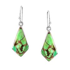 Green Copper Turquoise Gemstone 92.5 Sterling Silver Kite Shape Earring 27.5Ct for sale  Shipping to South Africa