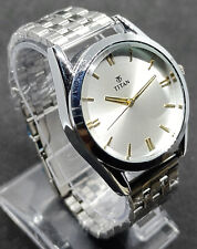 #Awesome Titan Quartz Silver Dial Analog Stainless Steel Band Men's Wrist Watch, used for sale  Shipping to South Africa
