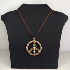 Pingente de sinal de paz marca da sorte vintage década de 1970 colar de couro sued joias comprar usado  Enviando para Brazil