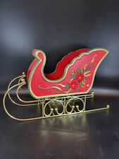 Vintage Wooden Santa's Sleigh Christmas Decoration Red Green Gold Metal... for sale  Shipping to South Africa