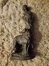 Used, Antique 13" Art Nouveau Lady & Borzoi Dog Metal Statue Figure Sculpture Vintage for sale  Shipping to South Africa