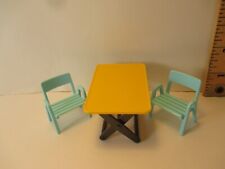 Playmobil furniture FOLDING TABLE W/ YELLOW TOP + TWO IDENTICAL BLUE CHAIRS for sale  Shipping to South Africa