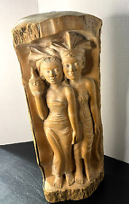 Tronco de árvore de madeira esculpido à mão balinês com arte de casca "duas jovens senhoras" 20"Tx8"Wx4"D comprar usado  Enviando para Brazil