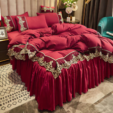 Conjuntos de roupa de cama de casamento luxo bordado de renda capa de algodão conjunto de capa de cama saia de cama comprar usado  Enviando para Brazil