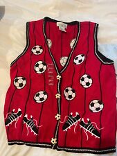 HEAVY Soccer Sweater Vest/ Cardigan Red White Black Soccer Mom UNISEX NEW!, used for sale  Shipping to South Africa