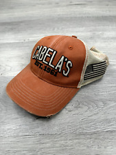 Cabelas Hat Cap Snapback Orange Beige American Flag Est 1961 Trucker Mesh Dad for sale  Shipping to South Africa