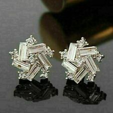 Pendientes de tachuelas de diamantes de corte baguette creados en laboratorio de 2 quilates enchapados en oro blanco 14 K, usado segunda mano  Embacar hacia Mexico