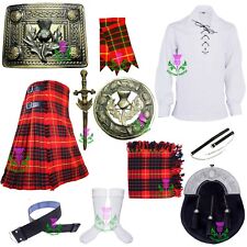 Scottish Kilt Outfit Set Cameron Red Tartan Wool Various Pin Brooch Accessories for sale  Shipping to South Africa