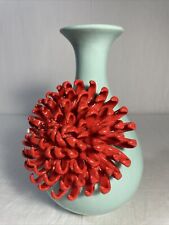 Vaso de flores Anthropologie cerâmica 3D azul água vermelho crisântemo decoração turquesa comprar usado  Enviando para Brazil