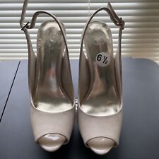 Jessica Simpson Stiletto Heels Size 6.5 Nude Patent Leather Peep Toe Sling Back, used for sale  Shipping to South Africa
