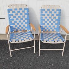 2 cadeiras de gramado dobráveis de vinil combinando azul cinza madeira apoio de braço acampamento praia comprar usado  Enviando para Brazil