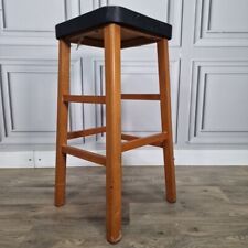 Single Retro Solid Wooden Vinyl Top Stool - English Maid Pub, Bar, Kitchen Seat for sale  Shipping to South Africa