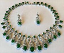 STERLING SILVER CUBIC ZIRCONIA GREEN OVAL MARQUISE NECKLACE & EARRINGS ADASTRA for sale  Shipping to South Africa