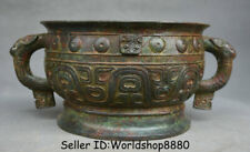 Usado, Vaso de comida chinês antigo de 10,6 pol. de bronze da dinastia orelhas de besta comprar usado  Enviando para Brazil