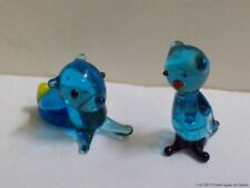 Estatuillas de colección de vidrio artístico soplado a mano en miniatura 2 criaturas impares perro oso azul segunda mano  Embacar hacia Argentina