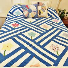 Used, Vintage Star Flower Block Window Pane Quilt Calico 1940s Animals Kawaii 68"x76" for sale  Shipping to South Africa
