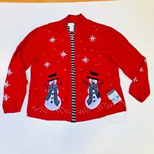 Suéter navideño Mandal Bay talla L rojo con muñecos de nieve, perlas, luces parpadeantes batería  segunda mano  Embacar hacia Argentina