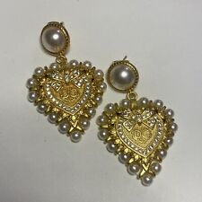 Dolce & Gabbana Faux Pearl Heart Earrings/ DG-E-080, used for sale  Shipping to South Africa