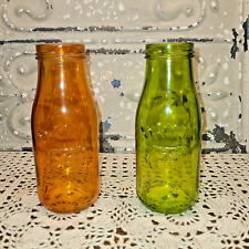 2 Vintage Dairy Cow Embossed Glasses Milk Bottle Decorative Orange and Green for sale  Shipping to South Africa