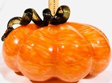 Usado, Large Art Glass Pumpkin 9" Diameter Orange w/Brown Curly Stem 5.5" Tall Like Nw segunda mano  Embacar hacia Argentina