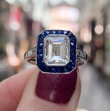 Lab Created Blue Sapphire & Diamond Party Wear Womens Ring 14k White Gold Plated tweedehands  verschepen naar Netherlands