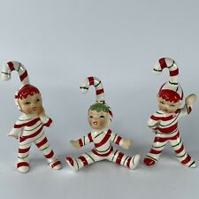MCM Christmas Candy Cane Ceramic Elves Kids Pixies VTG George Lefton Signed Elf  for sale  Omaha