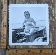 Vintage Found Photo BEAUTIFUL Bathing Beauty Rowing Canoe Tackle Box Fishing for sale  Shipping to South Africa