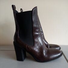 F&F Brown Mock Croc Faux Leather Block Heel Ankle Boots Smart Casual UK4 EU37 for sale  Shipping to South Africa