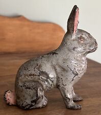 Antique Cast Iron Bunny Rabbit Still Bank with Original Gray and Pink Paint, used for sale  Shipping to South Africa