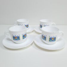 Arcopal Red Tulip Printed Espresso Cups And Saucers Milk Glass France Vintage  for sale  Shipping to South Africa