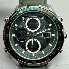 Relógio Naviforce masculino tom prata mostrador verde data do dia pulseira de couro nova bateria comprar usado  Enviando para Brazil