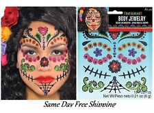 Day of the Dead Face Jewelry Makeup Kit Cosplay Dress Up Día de Muertos fnt 18pc for sale  Shipping to South Africa