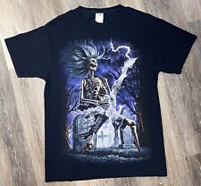 Camiseta Vintage Y2K Rock Heavy Metal Esqueleto Guitarra Lightning Graveyard Média comprar usado  Enviando para Brazil