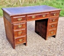 Antique Solid Wood Partner Twin Pedestal Writing Home Office Oak Desk -9 Drawers, used for sale  Shipping to South Africa