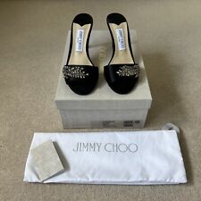 Womens Jimmy Choo Black Satin And Crystal Sandals Heel 8.5 Cm, Size 37.5 for sale  Shipping to South Africa