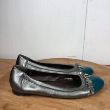 AGL Shoes 41 Womens 10 Ballet Flats Silver Leather Classic Casual Cap Toe for sale  Shipping to South Africa