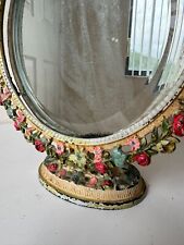 Vintage Floral Metal Dressing Table Mirror + Stand Easel Boho Country Antique for sale  Shipping to South Africa