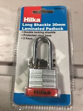 Used, Laminated Steel Long Shackle Padlock 30mm Gate Shed Security Lock 3 Keys for sale  Shipping to South Africa