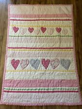 POTTERY BARN Toddler Quilt HEARTS and STRIPES 100% Cotton Reversible 50" X 36” for sale  Shipping to South Africa