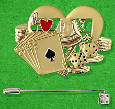 Broche vintage Ajc Queen of Hearts Royal Flush Chips dados esmalte dourado e bônus comprar usado  Enviando para Brazil