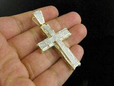Mens 10K Yellow Gold Over Round Cut Pave Diamond Cross Pendant Charm 2.50 Ct for sale  Shipping to South Africa