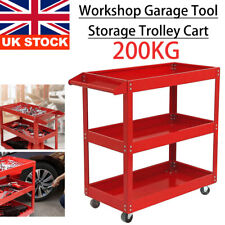 Tool Storage Heavy Duty Durable Garage Trolley Workshop 3 Tier Wheel Cart Shelf, used for sale  UK
