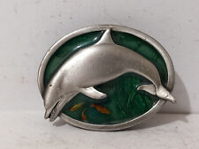 Belt buckle solid brass or pewter and enamel dolphin and fish made in USA 1984 for sale  Shipping to South Africa