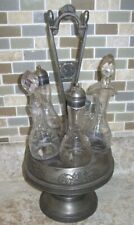 Antique Victorian Castor / Cruet Set w/ 5 Bottles Little Owls on Each End Glass for sale  Shipping to Canada
