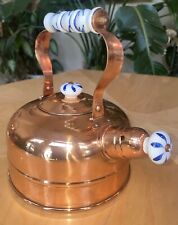 Usado, Belo bule de chá de cobre com cabo azul de porcelana limpo em excelente estado usado limpo 4 peças comprar usado  Enviando para Brazil