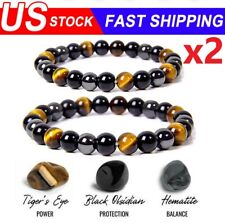 2 peças pulseira de contas masculina feminina olho de tigre pedra natural obsidiana 8/10 mm joias, usado comprar usado  Enviando para Brazil