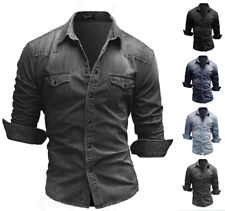 Novas Camisas Jeans Masculinas Jeans Manga Longa Casual Fina Elegante Camisas de Algodão Lavado comprar usado  Enviando para Brazil