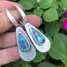 Used, Vintage Boho Dangle Drop Earrings Metal Carved Pattern 925 Silver Plated Women for sale  Shipping to South Africa