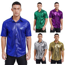 Usado, Camisa masculina glitter manga curta brilhante camiseta discoteca festa clubwear rua comprar usado  Enviando para Brazil