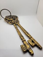 2 Large Skeleton Keys on Ring Rustic Gold-painted Cast Iron Wall Décor  12.5", used for sale  Shipping to South Africa